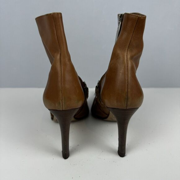 Sergio Rossi Tan Leather Ankle Boots Women Sz. 6 36 Buckle Detail Made in Italy - Picture 5 of 11